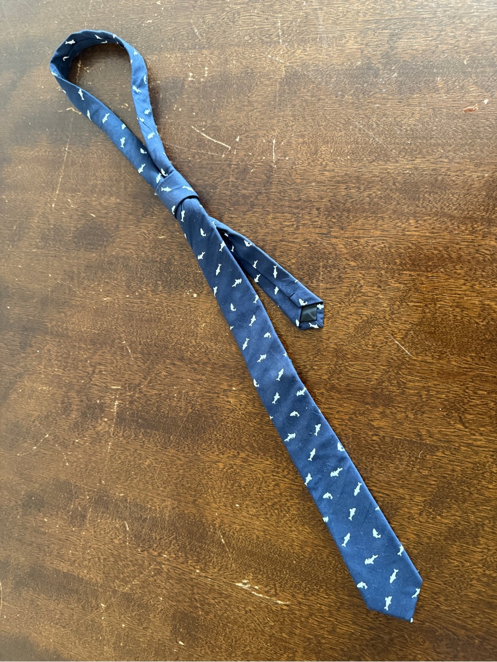Set of 2 Old Navy Navy Blue Tie w/White Fish Pattern & Black Zip Closure Tie 8yo